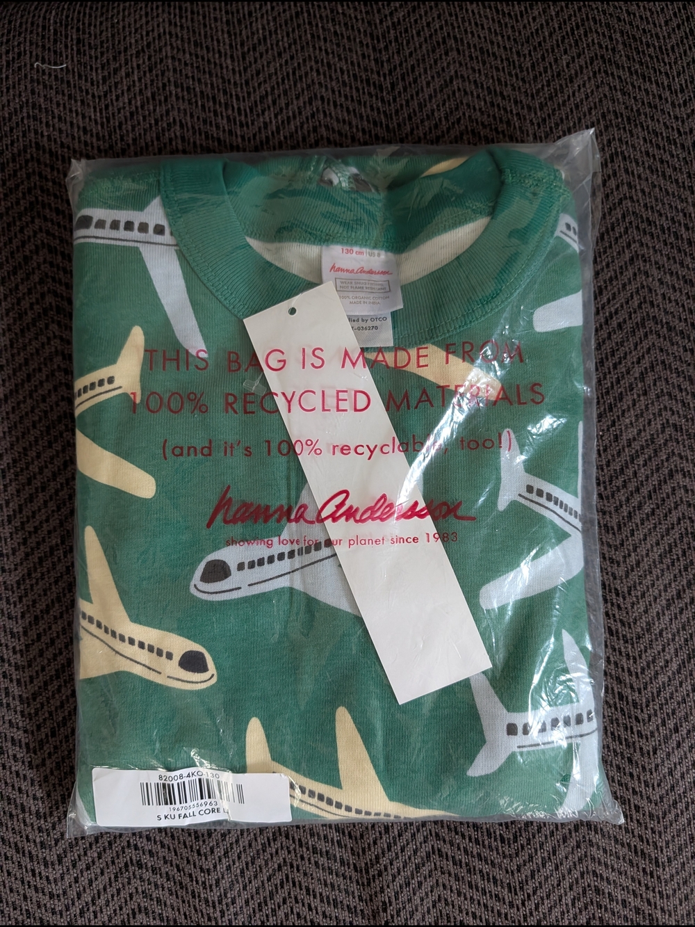 Hanna Andersson Green Airplane Print Kids Pajama Set